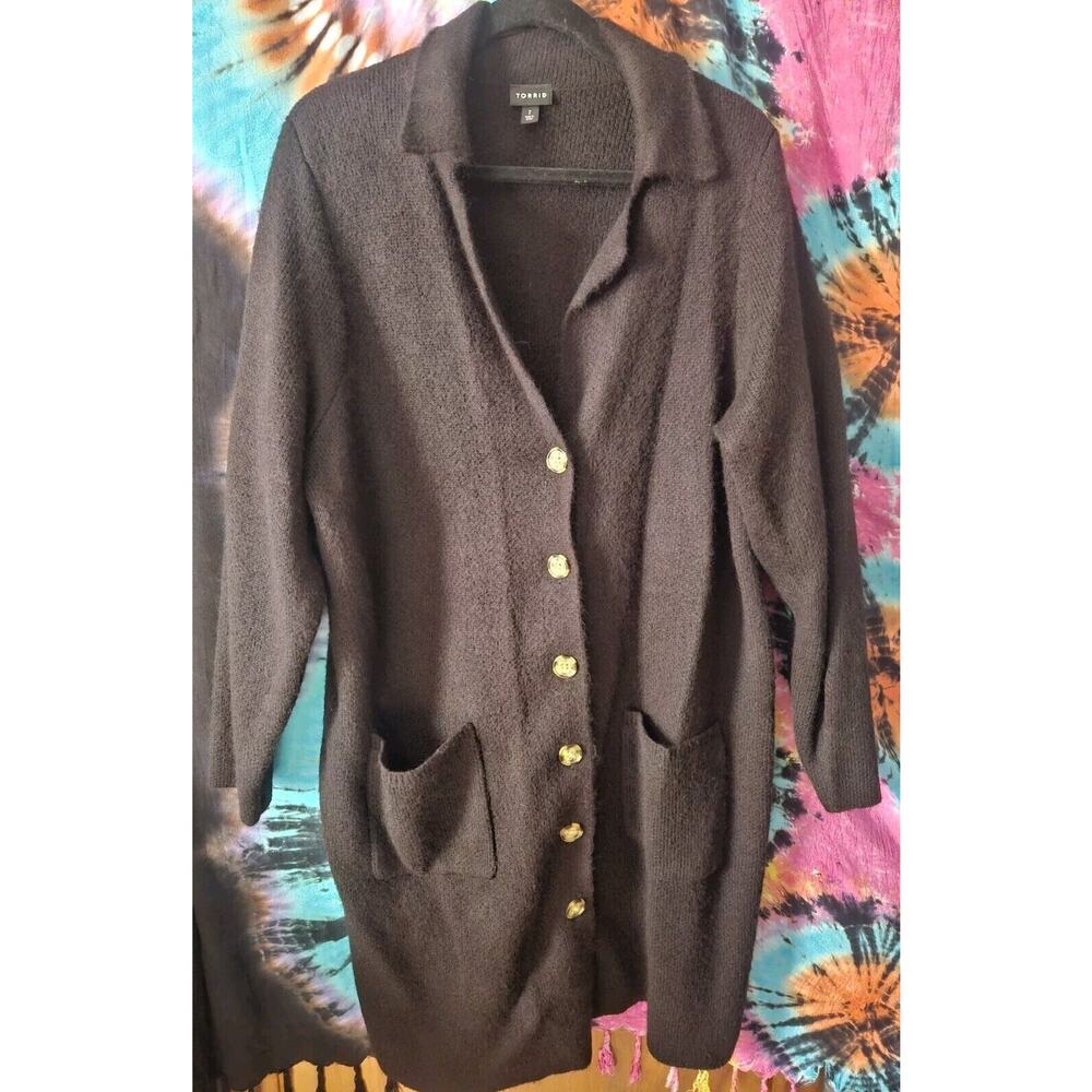 Torrid Long Sleeve Notched Collar Cardigan Button Down Sweater Black 2 2x 18/20